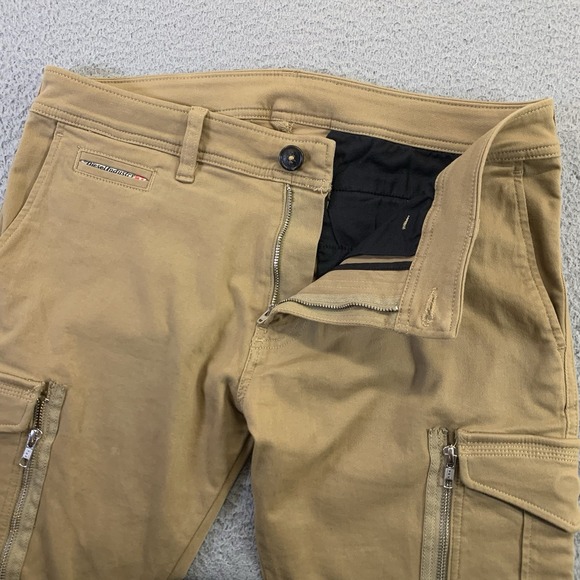Diesel Chi Groove Cargo Pants Mens 31x32 Tan Slim Straight Zip Button Utility - Picture 4 of 13
